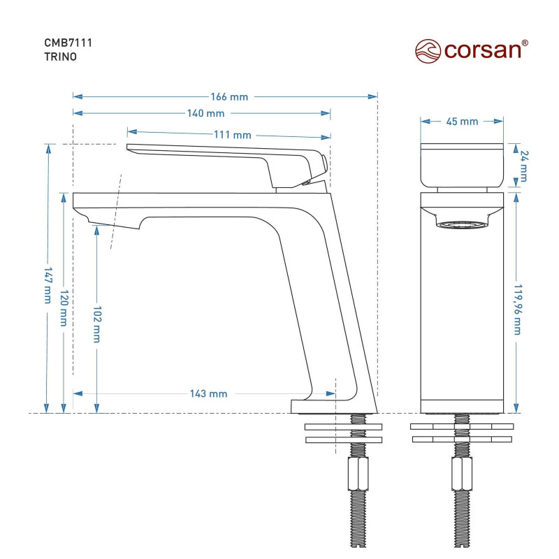 Bateria umywalkowa Corsan TRINO CMB7111 | 2 kolory