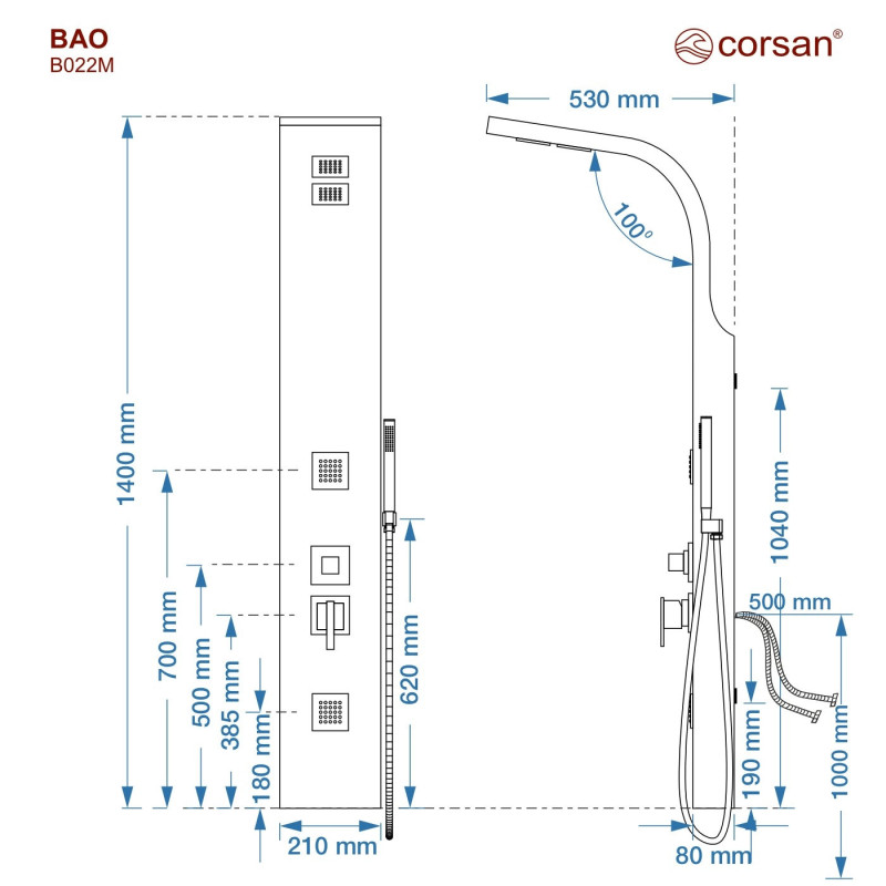 Panel prysznicowy z bambusa Corsan BAO – styl japandi