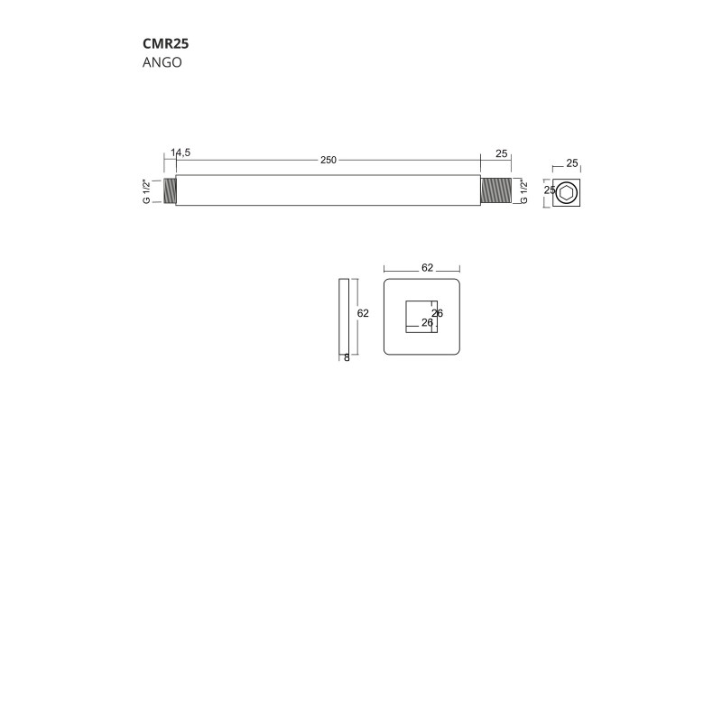 Ramię sufitowe do deszczownicy Corsan CMR25 25 cm | 2 kolory