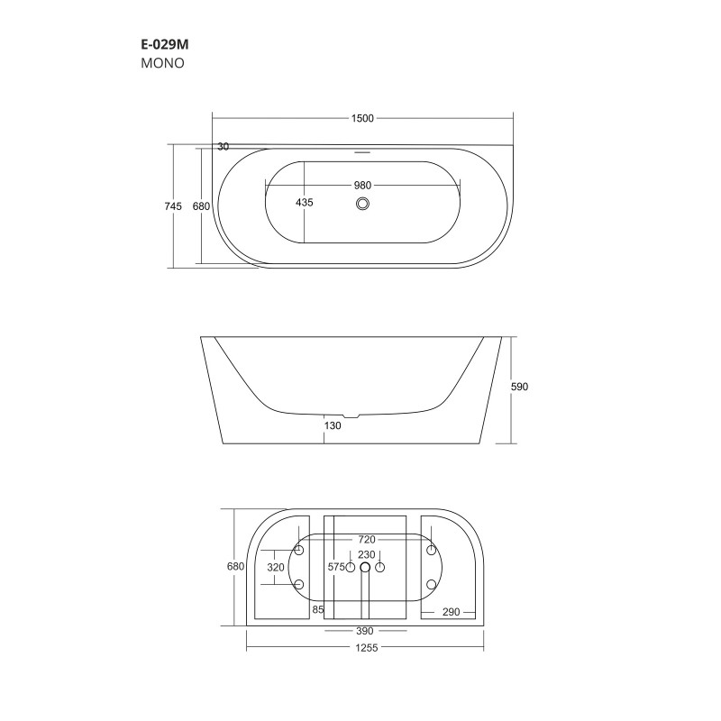Wanna przyścienna Corsan MONO E029 w 3 rozmiarach