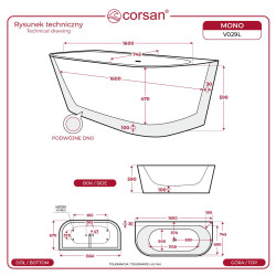 Wanna przyścienna Corsan MONO V029 z przelewem szczelinowym
