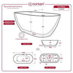 Wanna wolnostojąca Corsan OLVENA E041 150cm, 160cm i 170cm