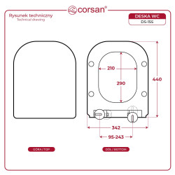 Antybakteryjna, wolnoopadająca deska WC Corsan DS‑15S