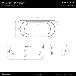 Wanna przyścienna Corsan MONO E029 SLIM, różne warianty
