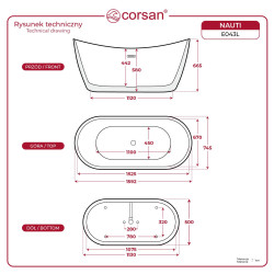 Akrylowa wanna wolnostojąca NAUTI 160cm i 170cm | Corsan.pl