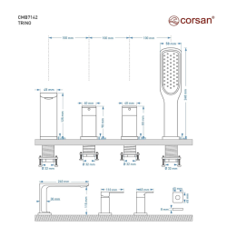 Bateria wannowa 4-otworowa TRINO CMB7142 czarna/chrom