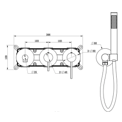 Bateria wannowa ścienna LUGO CMB7554 – zestaw natryskowy
