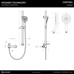 Zestaw prysznicowy z baterią LUGO CMZ7551