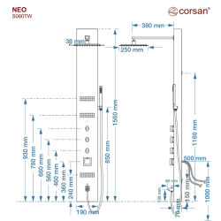 Panel prysznicowy NEO LED, stalowy