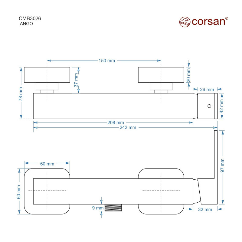 Bateria prysznicowa Corsan Ango CMB3026 | czarna, chrom, gunmetal