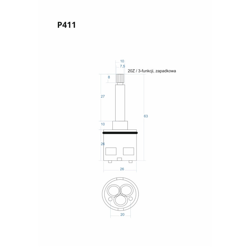 P411 3‑Function Ratchet Cartridge 63 mm