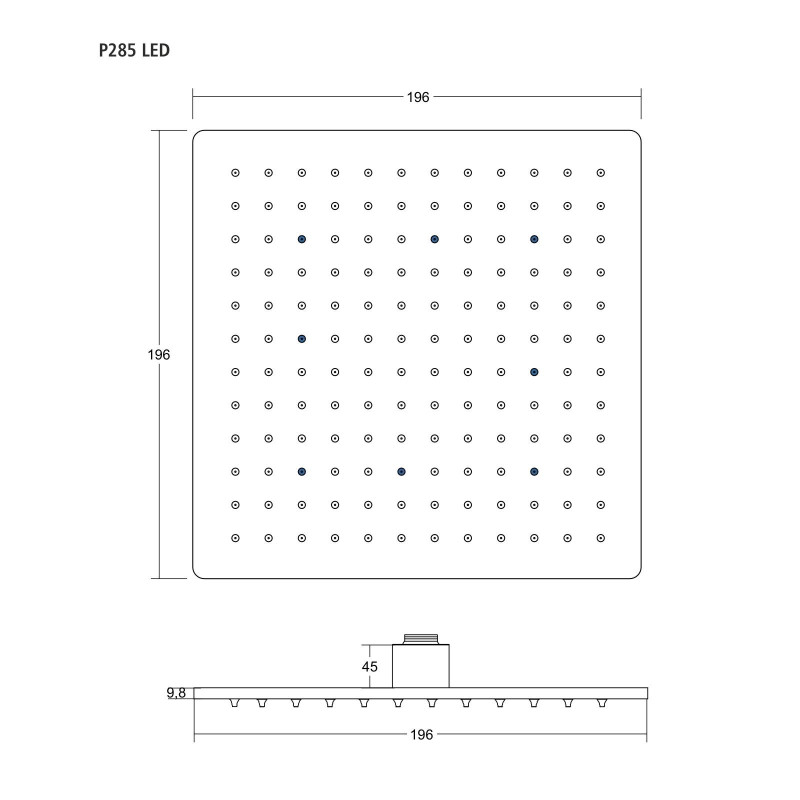 Sprchová hlavice P285 LED, čtvercová