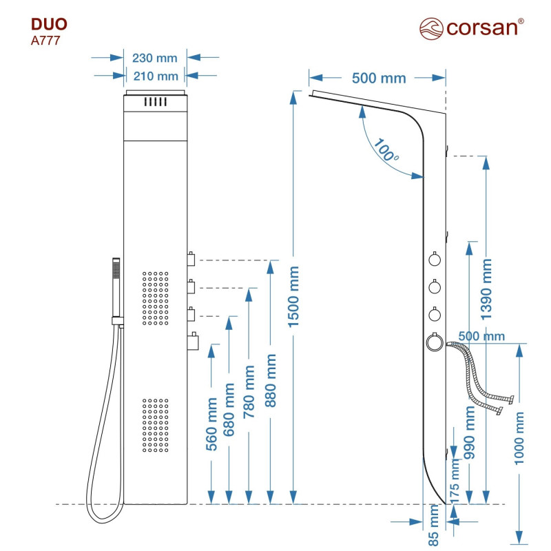 Duschpaneel DUO, Aluminium