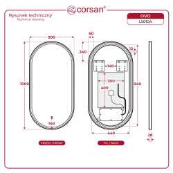 LED‑Spiegel OVO 50×100 cm, oval