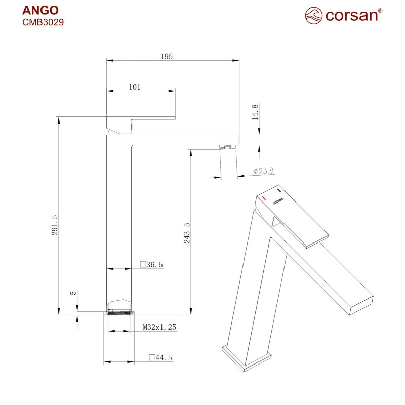 Hohe Waschtischarmatur ANGO CMB3029