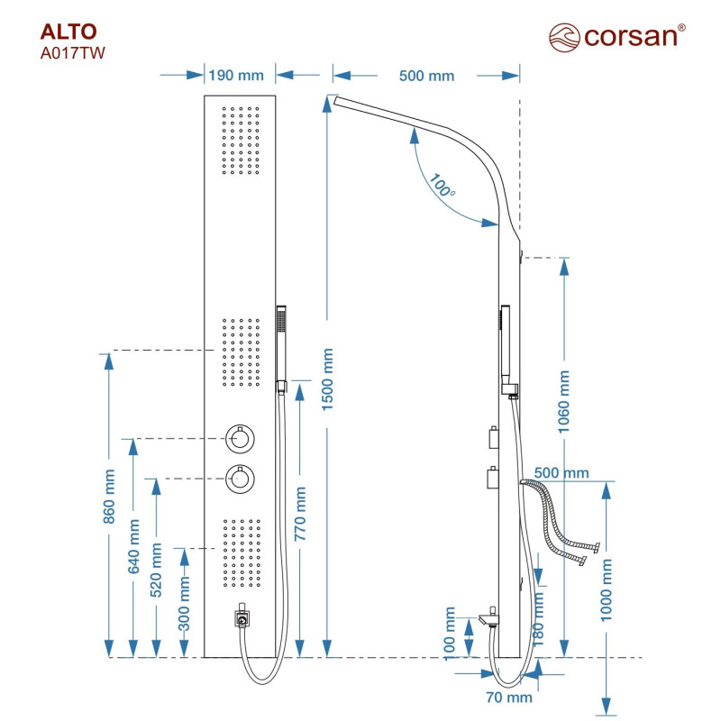 ALTO Aluminium Shower Panel