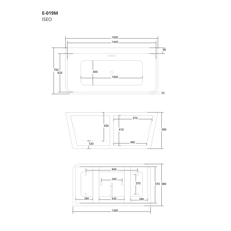 ISEO E019 Freestanding Back‑to‑Wall Bathtub with Wide Rim