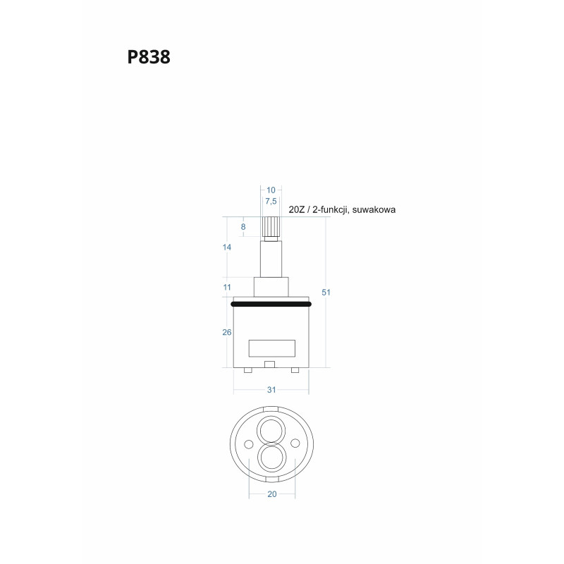 P838 2‑Function Slider Cartridge 51 mm