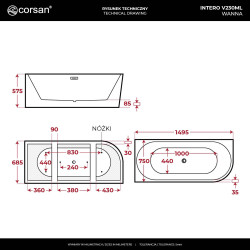 INTERO E240 Left Corner Bathtub with Wide Rim