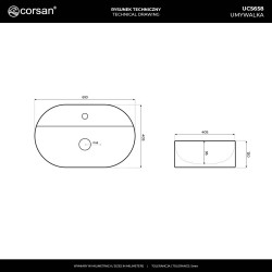 OLVENA UC5658 Countertop Basin with Tap Hole 60×40×12 cm