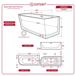 INTERO E240 Right Corner Bathtub with Wide Rim