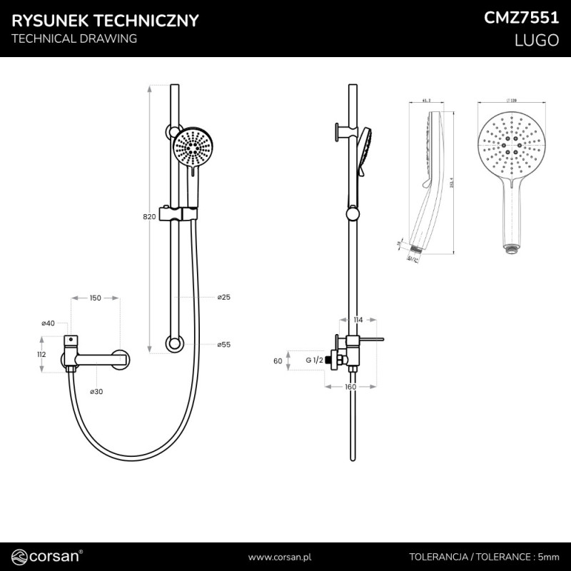 LUGO CMZ7551 Shower Set with Mixer