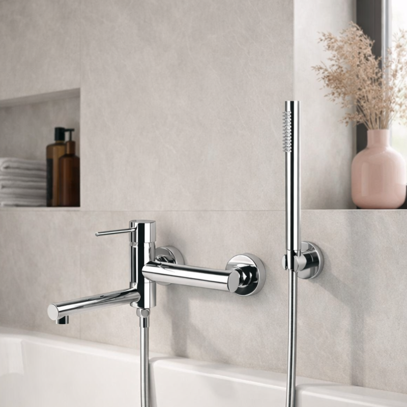 LUGO CMZ7541CH Wall‑Mounted Bath Mixer with Hand Shower