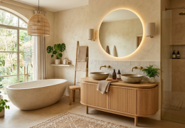 Styl Modern Organic w łazience – kolory, faktury i armatura