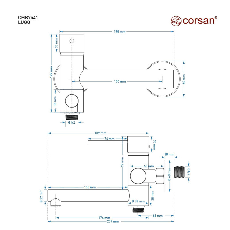 Nástenná vaňová batéria LUGO CMB7541